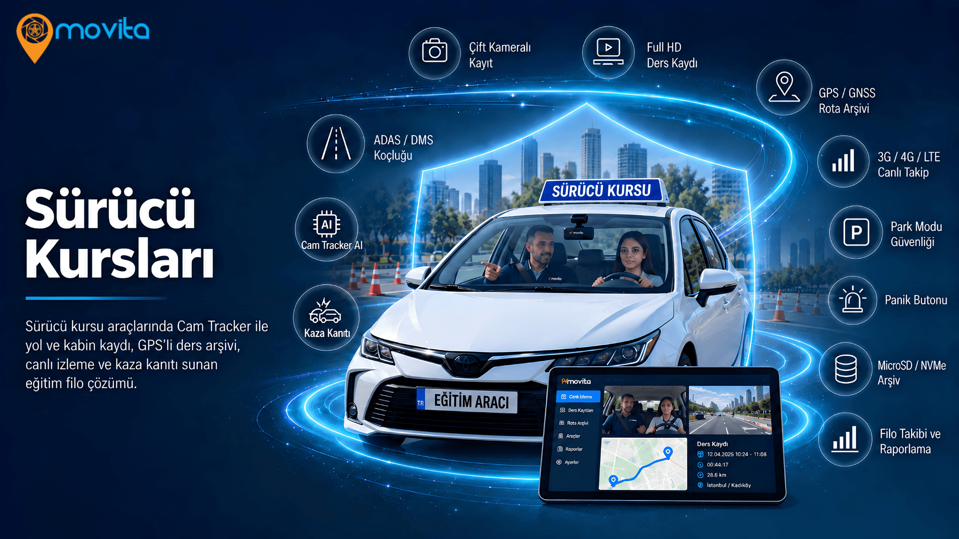 Sürücü Kursları İçin Cam Tracker Ders Kaydı ve Eğitim Filosu Güvenliği
