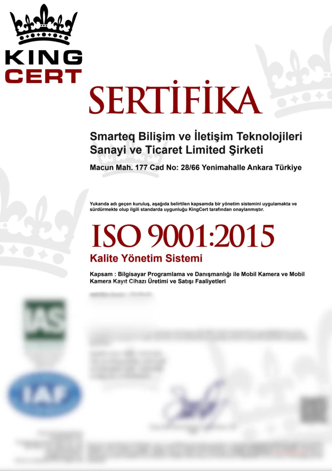 ISO 9001 Kalite Yönetim Sistemi
